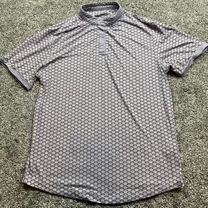 Mantra Performance Polo Shirt Short Sleeve Geometric Print Collar Button Up